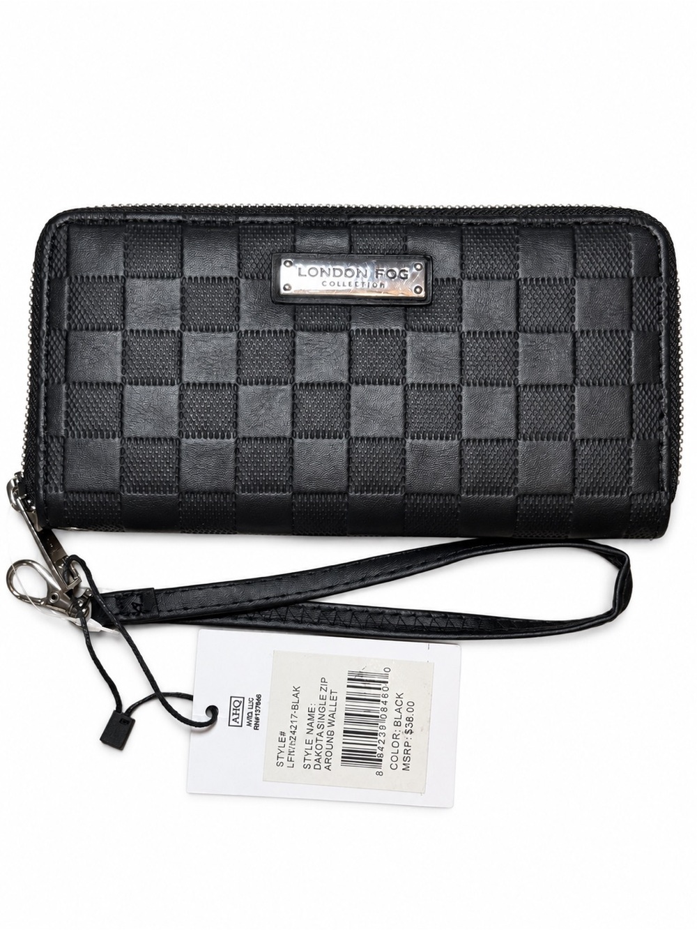NWT London Fog Dakota Black Woven Zip Around Wristlet Wallet